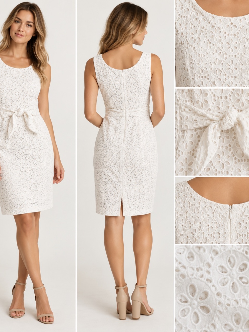 Lilly Pulitzer White Floral Eyelet Tie Waist Dress Size 2